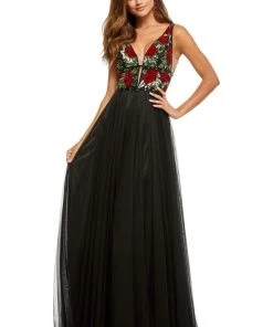 Sherri Hill - 52714 V-Neck Floral A-line Dress