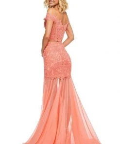 Sherri Hill - 52719 Two Piece Lace Off-Shoulder Chiffon Trumpet Dress