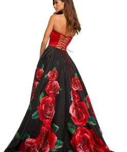Sherri Hill - 52722 Strapless Satin And Floral Print A-line Dress