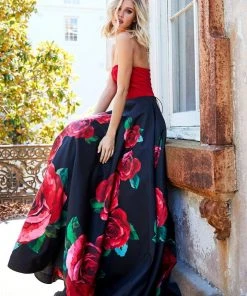 Sherri Hill - 52722 Strapless Satin And Floral Print A-line Dress