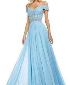 Sherri Hill - 52729 Lace Off The Shoulder Chiffon A-line Dress