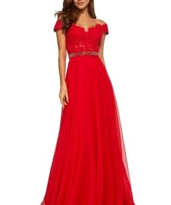 Sherri Hill - 52729 Lace Off The Shoulder Chiffon A-line Dress 11 Sherri Hill - 52729 Lace Off The Shoulder Chiffon A-line Dress