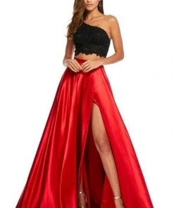 Sherri Hill - 52730 Two Piece Lace One Shoulder Charmeuse A-line Dress