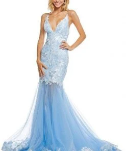 Sherri Hill - 52741 Lace Deep V-neck Tulle Mermaid Dress