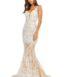 Sherri Hill - 52743 Laced V-Neck Trumpet Dress