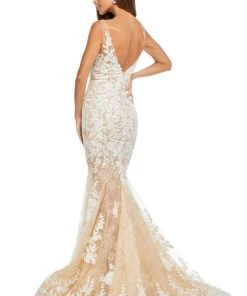 Sherri Hill - 52743 Laced V-Neck Trumpet Dress