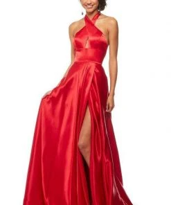 Sherri Hill - 52745 Cross Halter Charmeuse A-line Gown