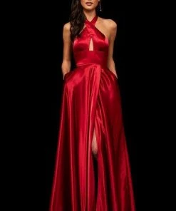 Sherri Hill - 52745 Cross Halter Charmeuse A-line Gown 10 Sherri Hill - 52745 Cross Halter Charmeuse A-line Gown