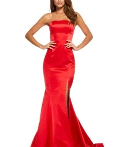 Sherri Hill - 52753 Satin Strapless Fitted Dress With Sweep Train