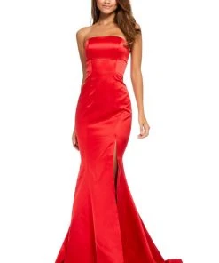 Sherri Hill - 52753 Satin Strapless Fitted Dress With Sweep Train