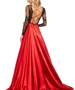 Sherri Hill - 52765 Lace Long Sleeve Bateau Charmeuse A-line Dress 7 Sherri Hill - 52765 Lace Long Sleeve Bateau Charmeuse A-line Dress