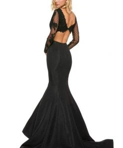 Sherri Hill - 52766 Lace Deep V-neck Mermaid Dress With Train