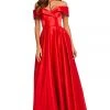 Sherri Hill - 52769 Surplice Foldover Off Shoulder Satin Gown