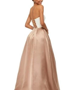 Sherri Hill - 52774 Strapless Corset Lace Bodice Satin A-Line Gown