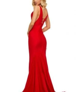 Sherri Hill - 52780 Long Deep V-neck Mermaid Dress With Train