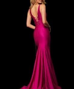 Sherri Hill - 52780 Long Deep V-neck Mermaid Dress With Train