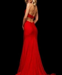 Sherri Hill - 52782 Satin Halter Dress With Sexy Open Back