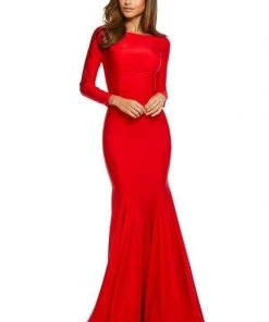 Sherri Hill - 52785 Long Sleeve Bateau Satin Trumpet Dress