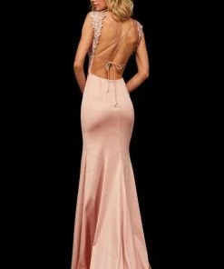 Sherri Hill - 52796 Plunging V-Neck Lace Gown With Slit