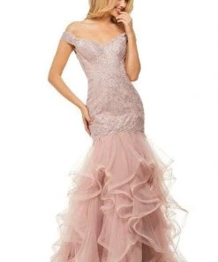 Sherri Hill - 52811 Off-Shoulder Cap Sleeved Mermaid Evening Dress