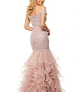 Sherri Hill - 52811 Off-Shoulder Cap Sleeved Mermaid Evening Dress