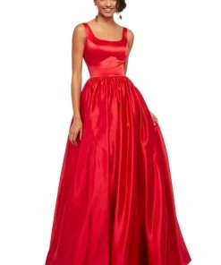 Sherri Hill - 52813 Long Scoop Neck Satin A Line Dress