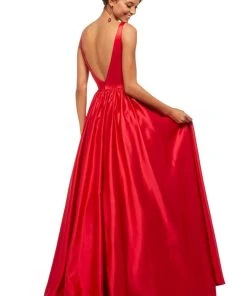 Sherri Hill - 52813 Long Scoop Neck Satin A Line Dress