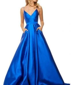 Sherri Hill - 52821 Satin Lace-Up Back V- Neckline A Line Dress