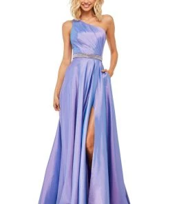 Sherri Hill - 52838 Ruched Bodice Asymmetrical High Slit Gown