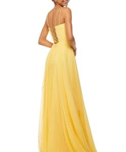 Sherri Hill - 52839 Taffeta Lace-up Back Long Chiffon Dress