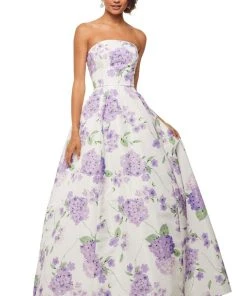 Sherri Hill - 52865 Strapless Floral Print Taffeta Ballgown