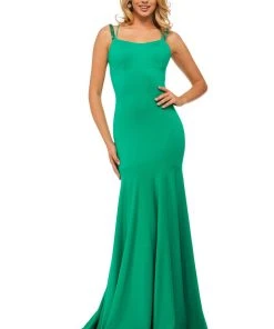 Sherri Hill - 52883 Scuba Scoop Neck Mermaid Dress With Open Back