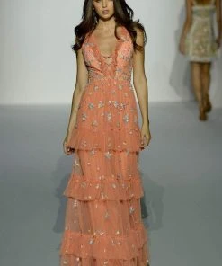 Sherri Hill - 52884 Embroidered Deep V-neck Layered Ruffled Dress