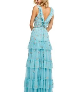 Sherri Hill - 52884 Embroidered Deep V-neck Layered Ruffled Dress