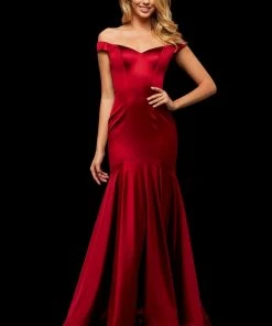 Sherri Hill - 52885 Off-Shoulder Stretch Satin Mermaid Dress