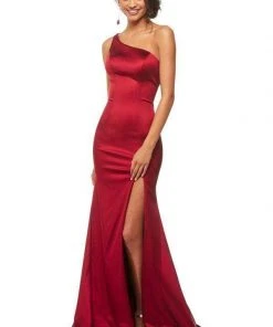 Sherri Hill - 52886 Long Asymmetric Neck Satin Mermaid Dress 8 Sherri Hill - 52886 Long Asymmetric Neck Satin Mermaid Dress