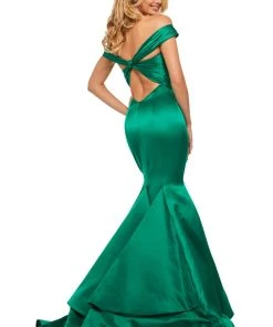 Sherri Hill - 52895 Off-Shoulder Satin Mermaid Dress With Train 5 Sherri Hill - 52895 Off-Shoulder Satin Mermaid Dress With Train