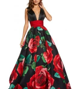 Sherri Hill - 52898 V-Neck Long Black Dress