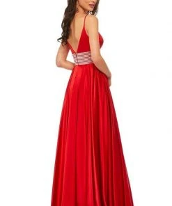 Sherri Hill - 52906 Pleated Plunging V-Neck Gown With Slit 8 Sherri Hill - 52906 Pleated Plunging V-Neck Gown With Slit