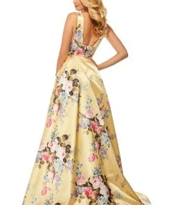 Sherri Hill - 52909 Floral Print Deep V-neck A-line Dress