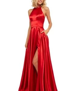 Sherri Hill - 52920 Beaded High Halter Neckline Satin Dress