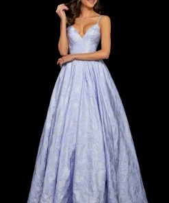 Sherri Hill - 52953 Deep V-neck A-line Dress With Train