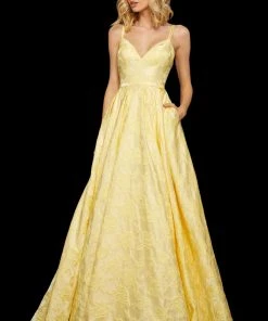 Sherri Hill - 52953 Deep V-neck A-line Dress With Train