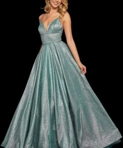 Sherri Hill - 52960 V- Neckline Empire Glitter A Line Dress