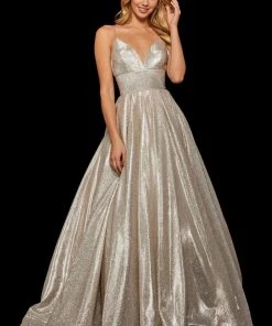 Sherri Hill - 52960 V- Neckline Empire Glitter A Line Dress