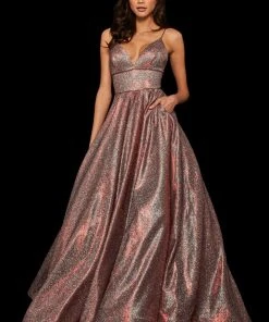 Sherri Hill - 52960 V- Neckline Empire Glitter A Line Dress