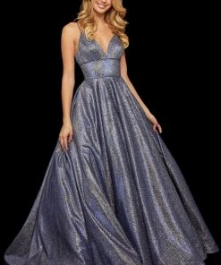 Sherri Hill - 52960 V- Neckline Empire Glitter A Line Dress