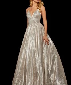 Sherri Hill - 52960 V- Neckline Empire Glitter A Line Dress