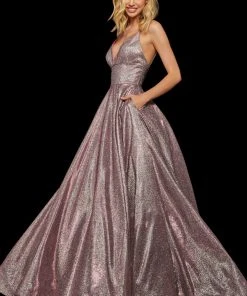 Sherri Hill - 52960 V- Neckline Empire Glitter A Line Dress