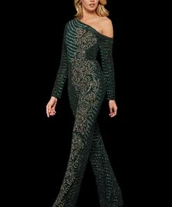 Sherri Hill - 52966 Asymmetrical Neckline Beaded Jumpsuit